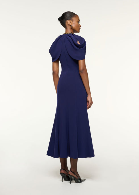 ROLAND MOURET GATHERED CAPE DRESS
