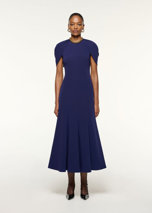 ROLAND MOURET GATHERED CAPE DRESS