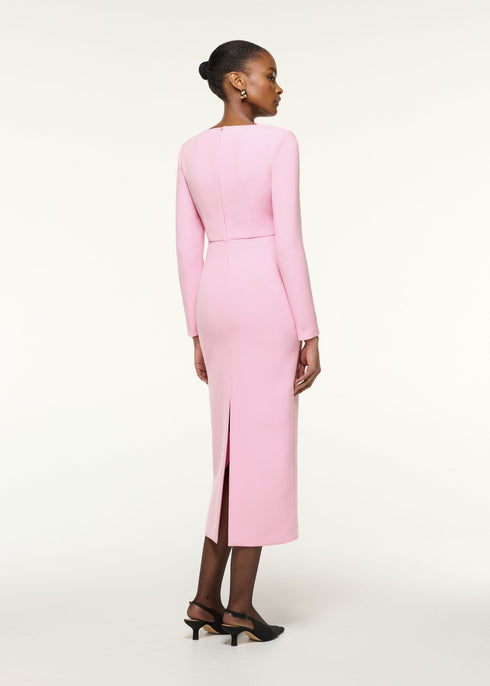 ROLAND MOURET PANEL DRAPE CREPE MIDI