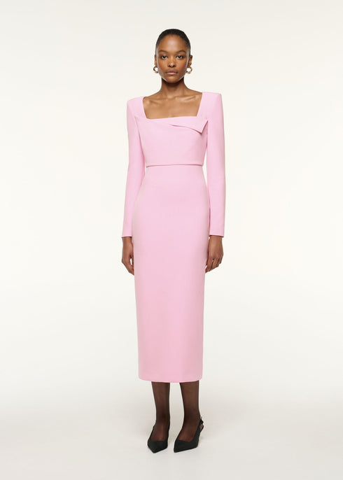 ROLAND MOURET PANEL DRAPE CREPE MIDI