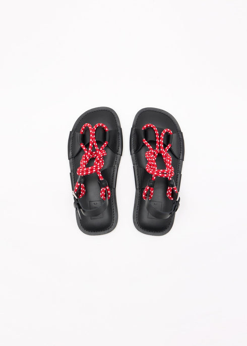 PLAN C KNOTTED CORD LEATHER SANDALS