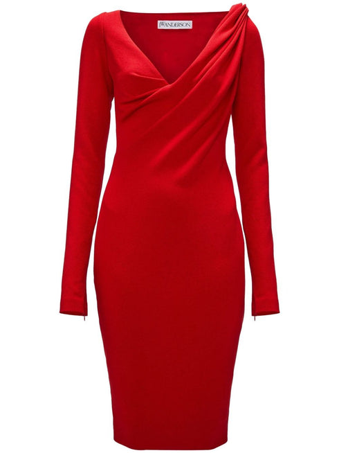 JW ANDERSON SHOULDER DRAPE V-NECK DRESS