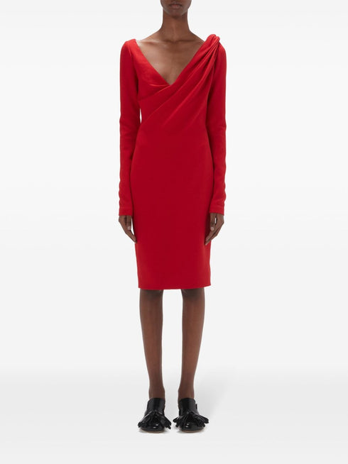 JW ANDERSON SHOULDER DRAPE V-NECK DRESS