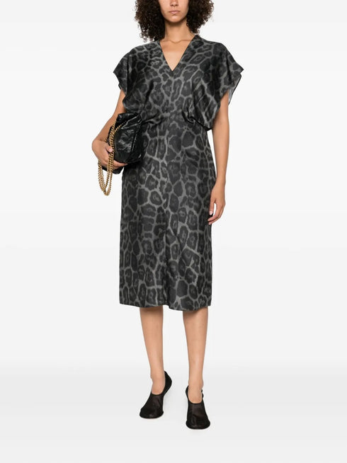 STELLA MC CARTNEY LEOPARD V NECK MIDI DRESS
