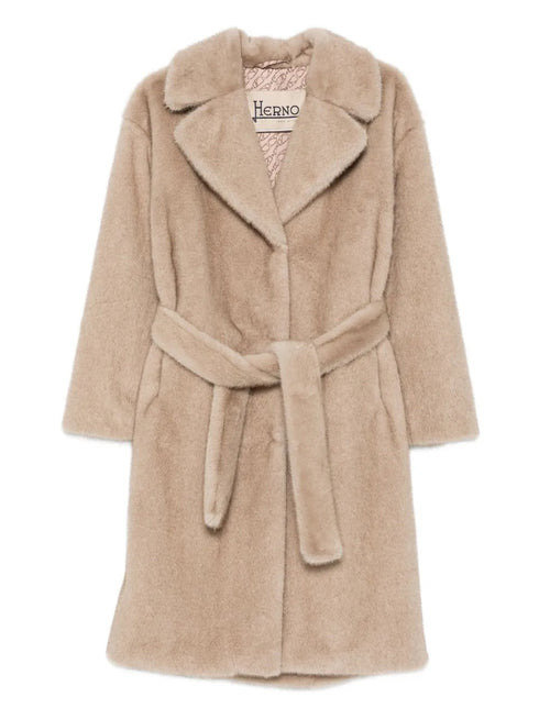 HERNO FAUX FUR BELTED COAT