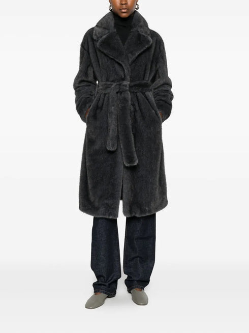 HERNO FAUX FUR BELTED COAT