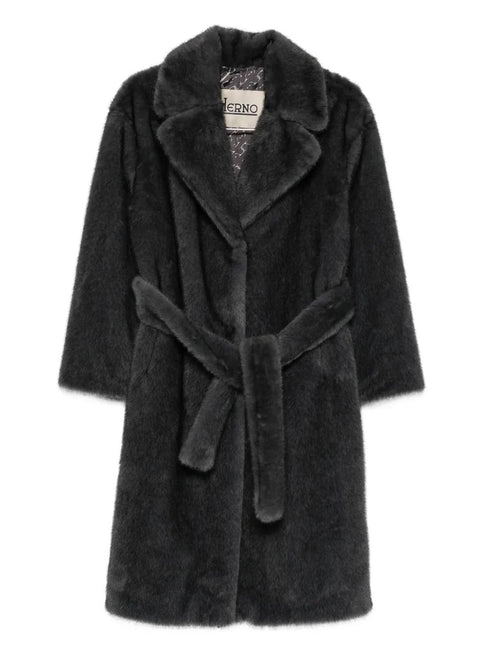 HERNO FAUX FUR BELTED COAT