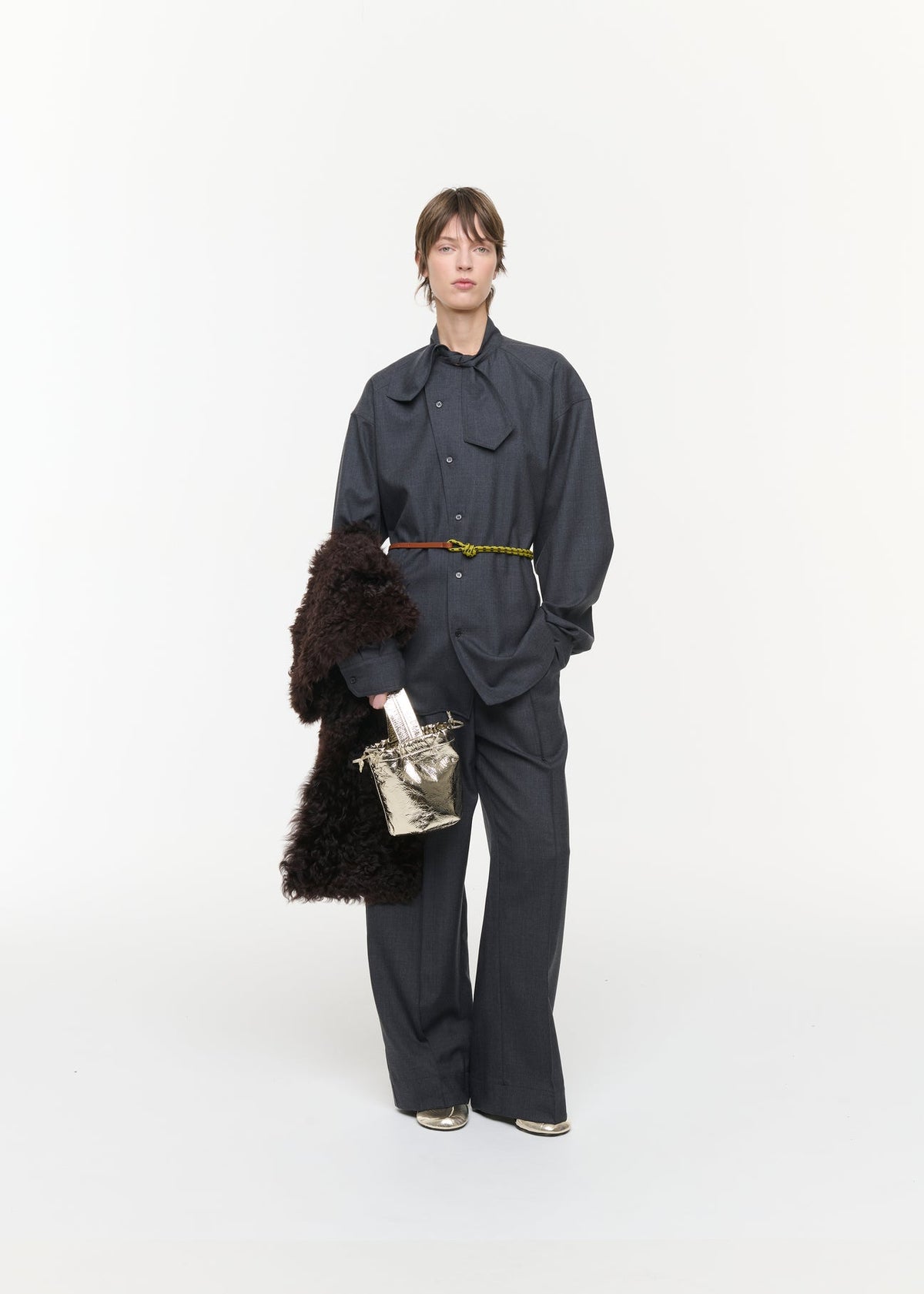 PLAN C SCARF COLLAR SHIRT