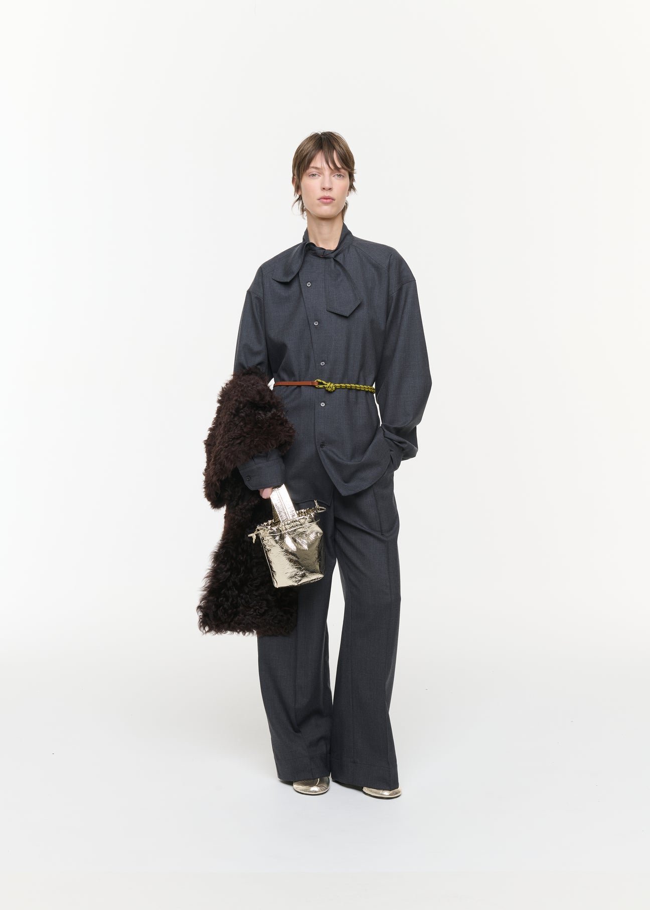 PLAN C SCARF COLLAR SHIRT