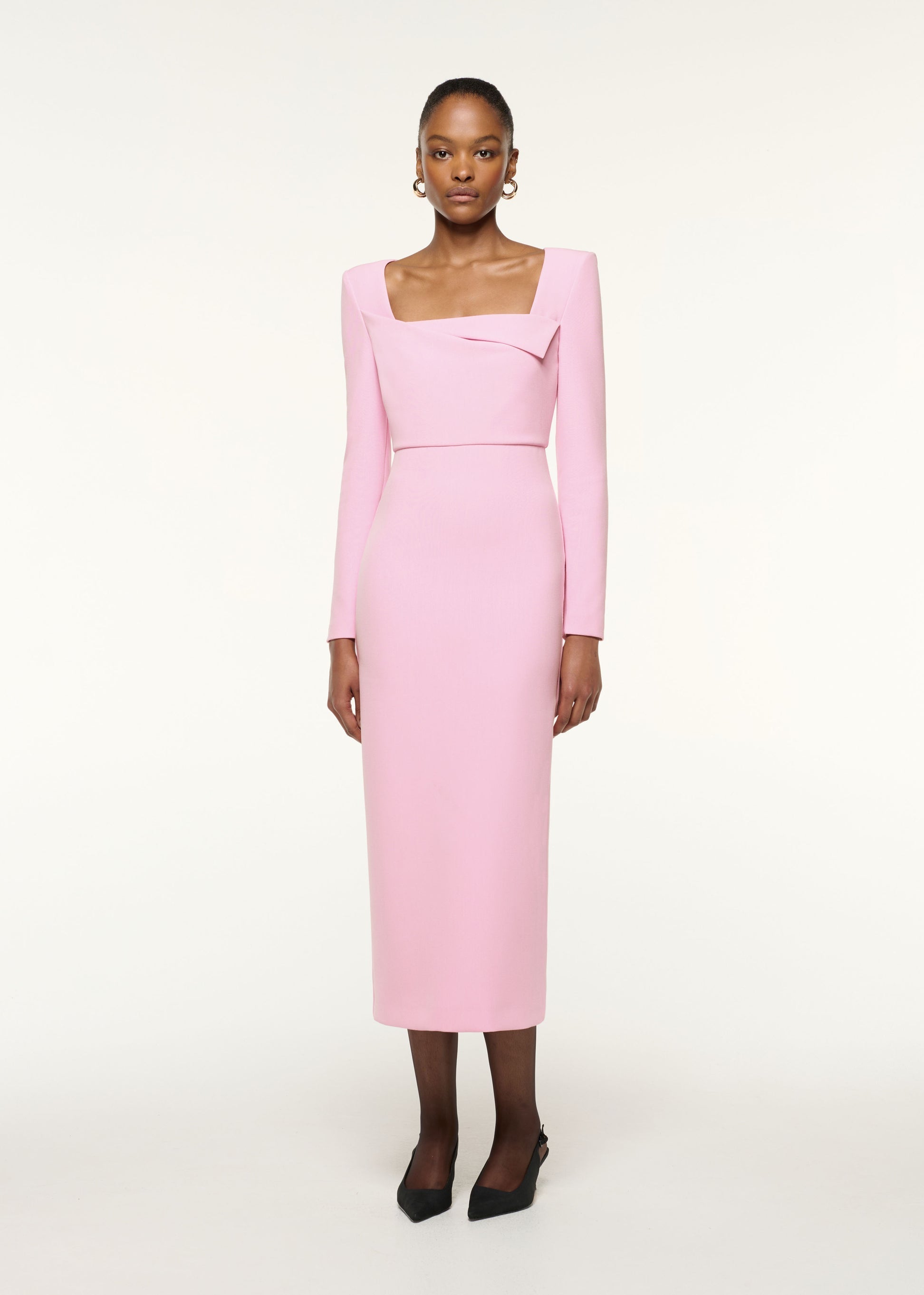 ROLAND MOURET PANEL DRAPE CREPE MIDI