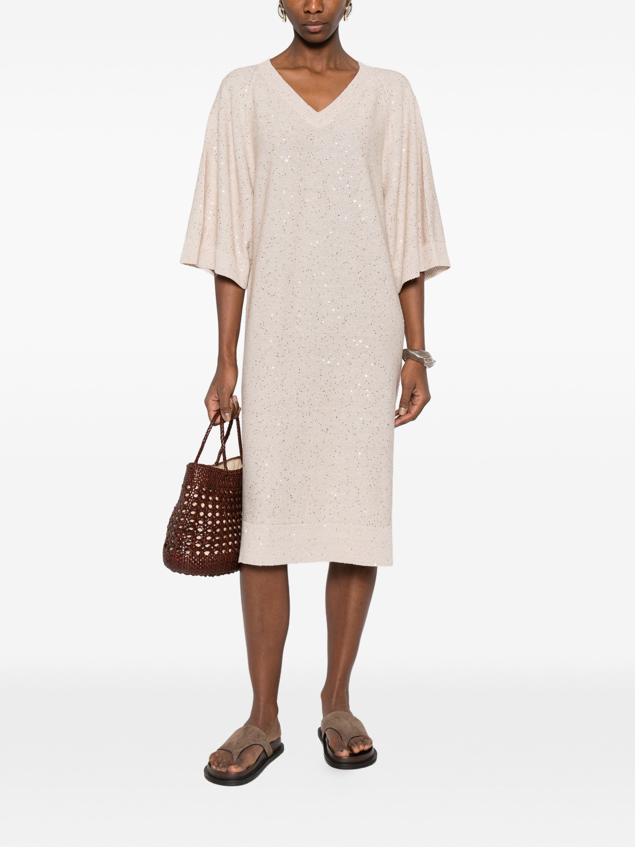 PANICALE SEQUIN V NECK DRESS