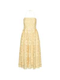 ROTATE 3D LACE FLARED MIDI DRESS