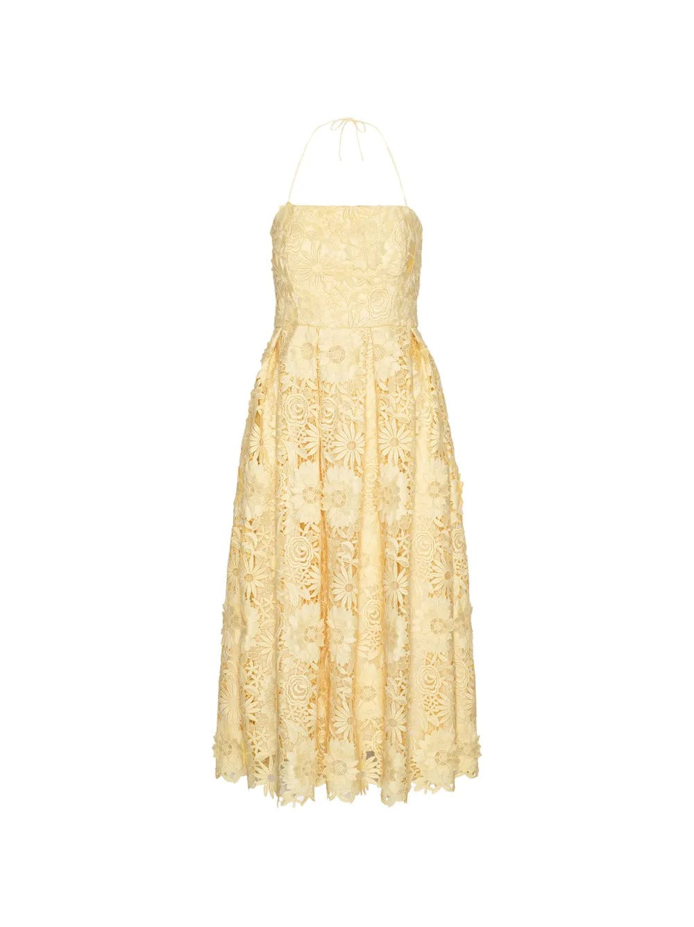 ROTATE 3D LACE FLARED MIDI DRESS