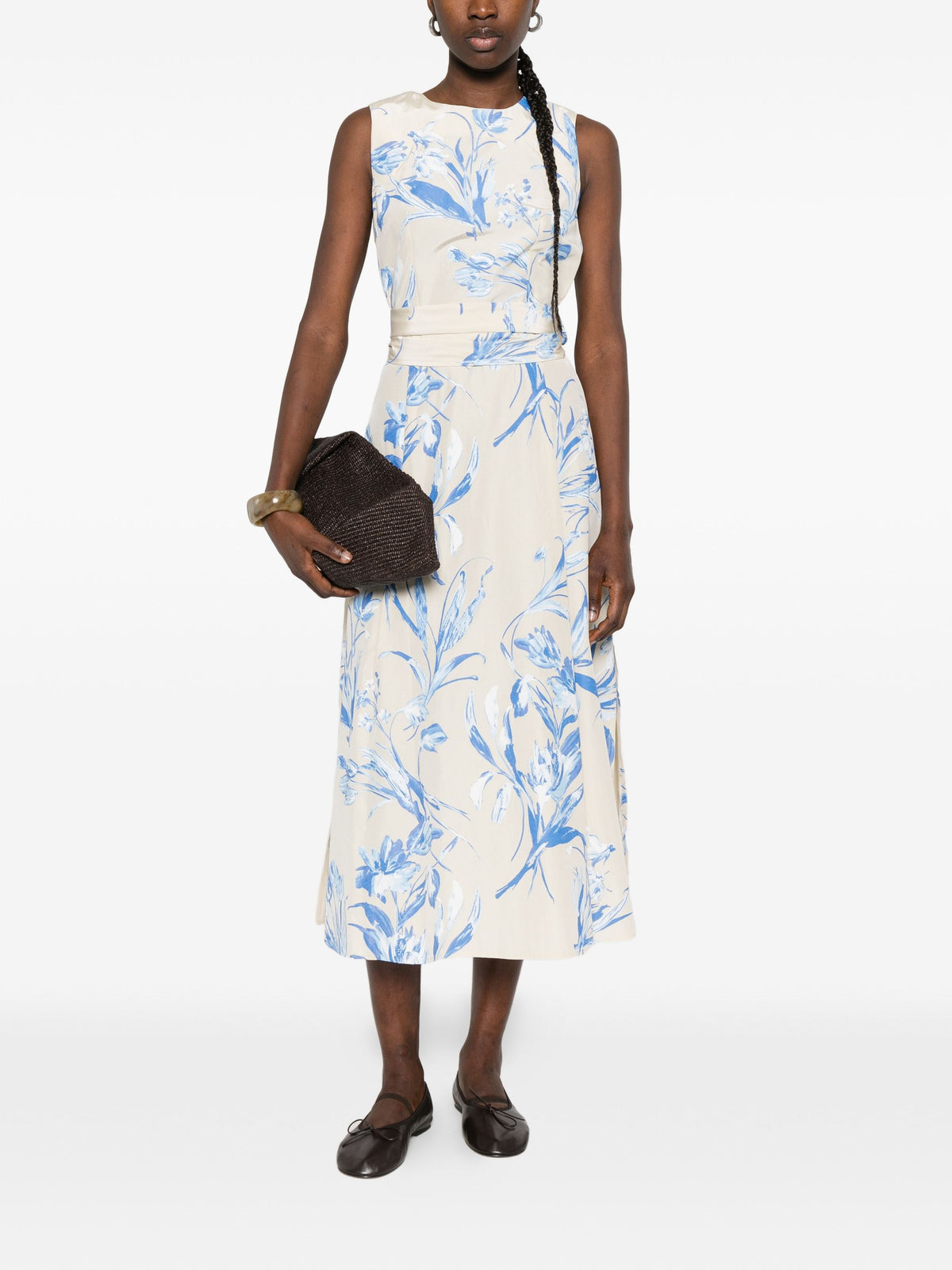 ROSSO 35 BOW FLORAL MIDI DRESS