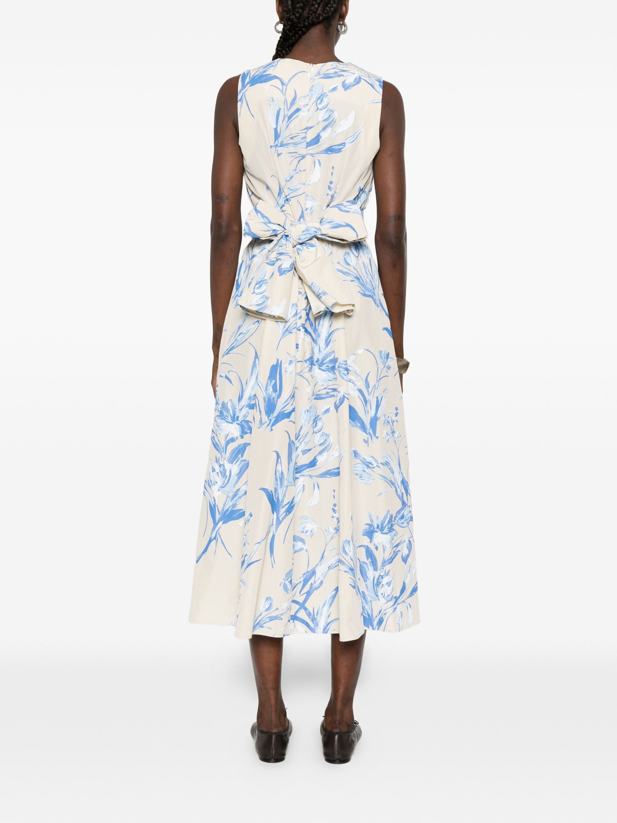 ROSSO 35 BOW FLORAL MIDI DRESS