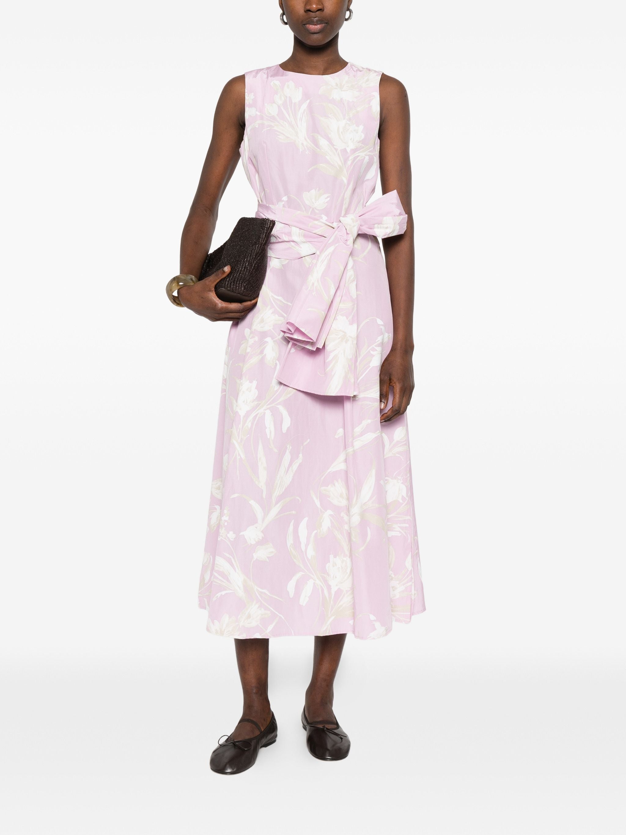 ROSSO 35 BOW FLORAL MIDI DRESS