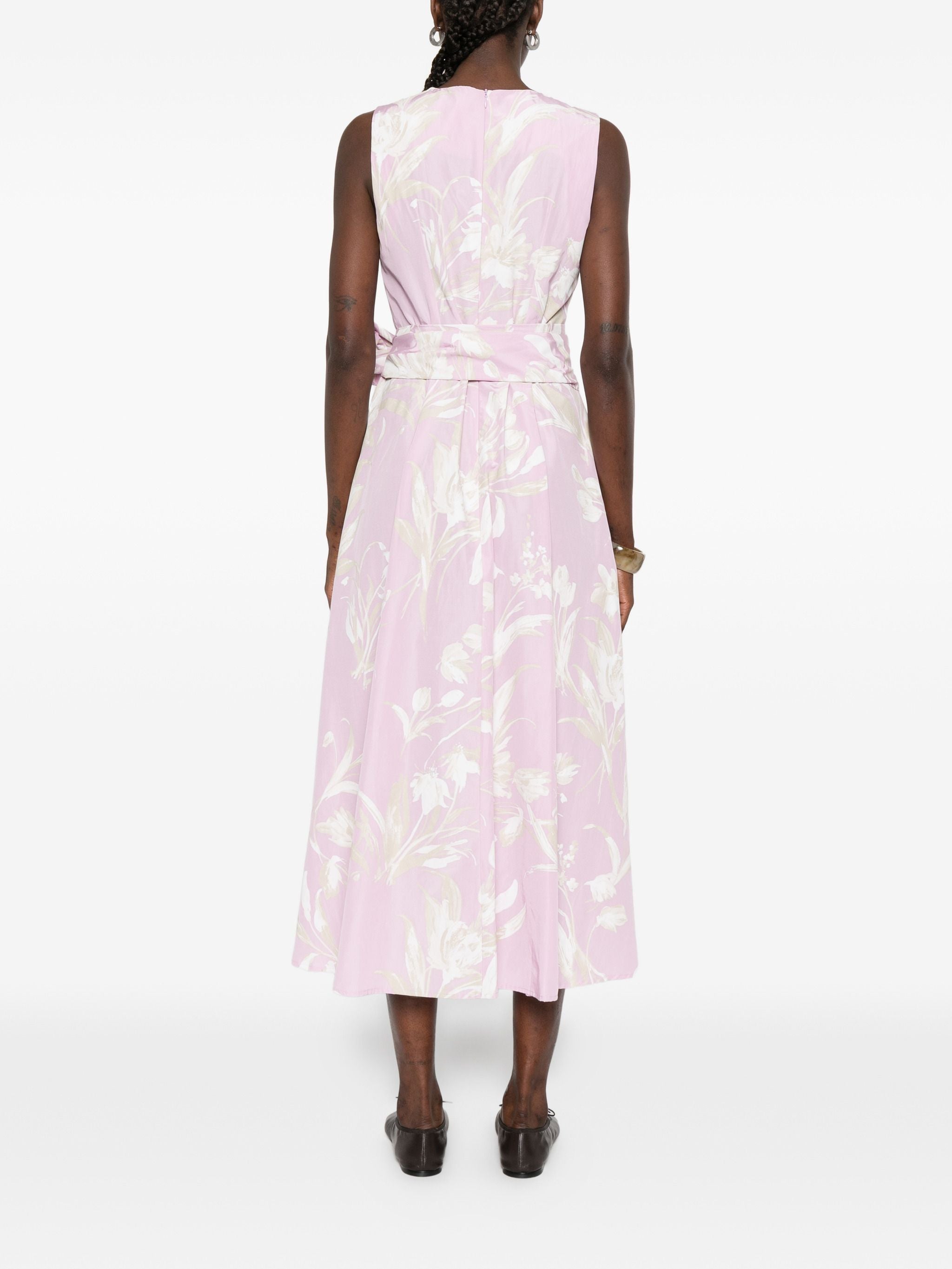 ROSSO 35 BOW FLORAL MIDI DRESS