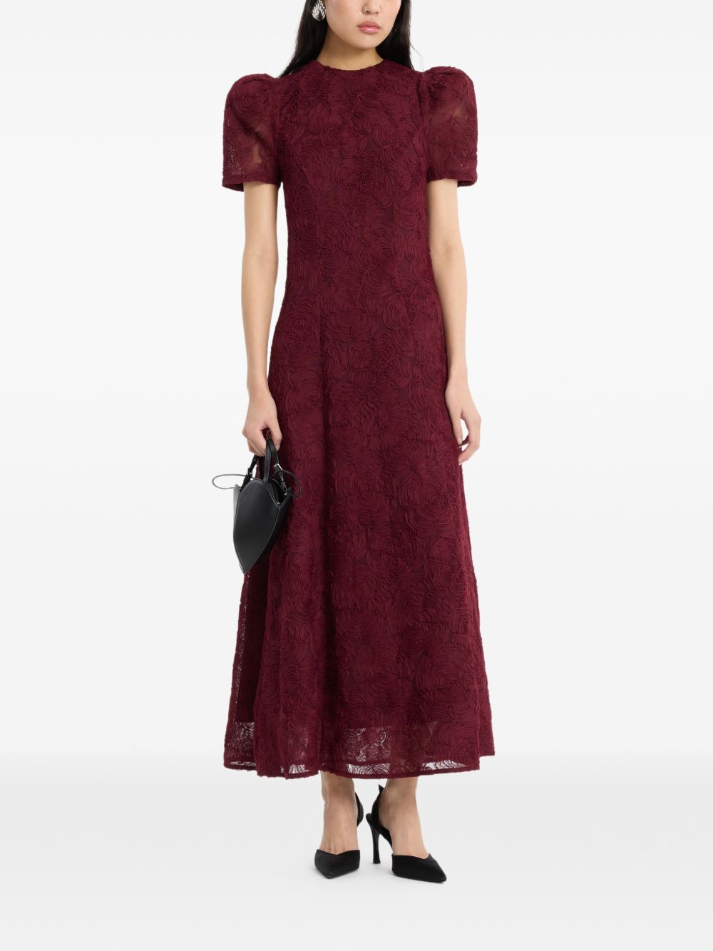 ROTATE FLOWER MESH FLARED DRESS
