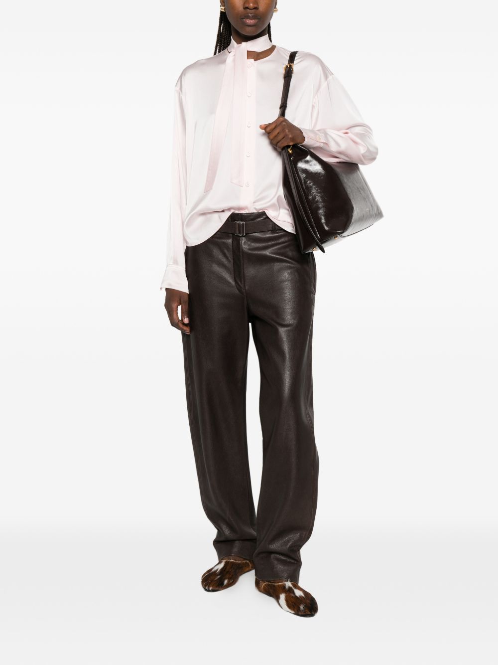 FORTE FORTE SATIN BOW-TIE SHIRT