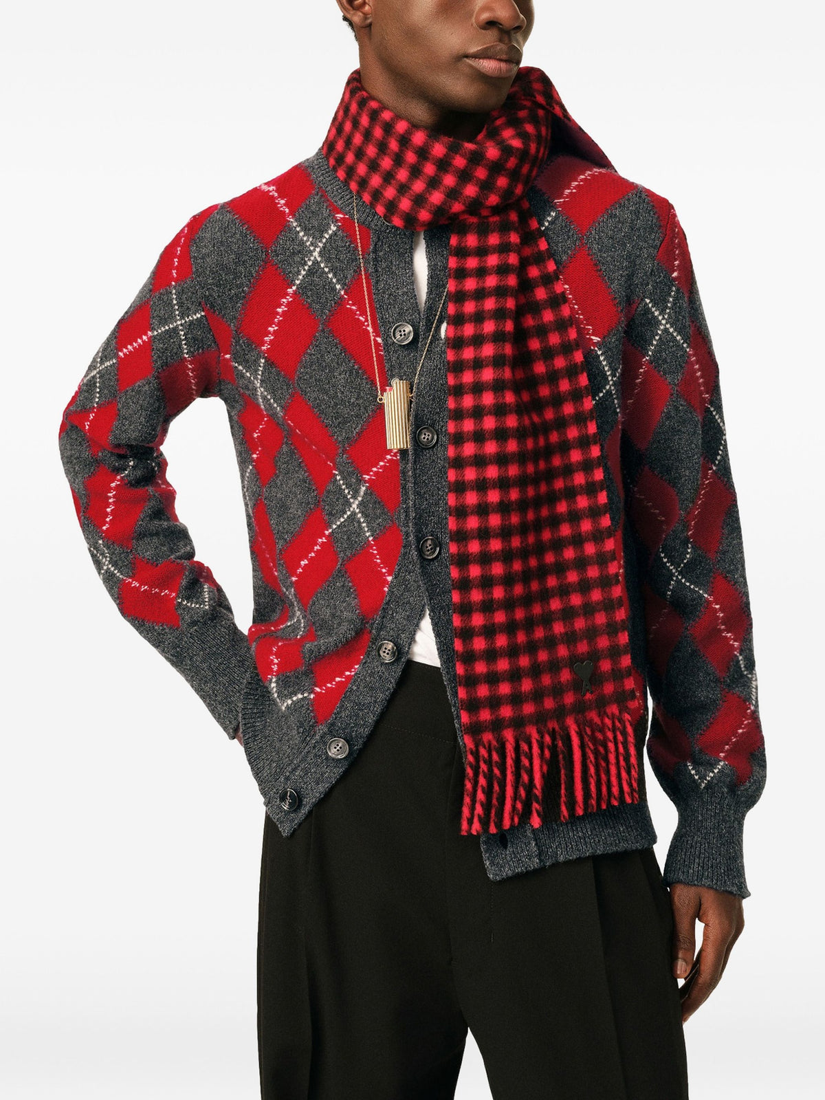 AMI PARIS ARGYLE CARDIGAN