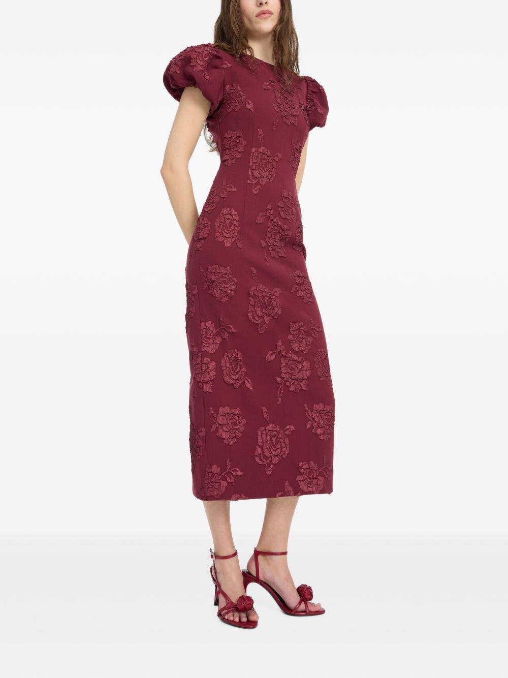 ROTATE JACQUARD MIDI PUFFY DRESS