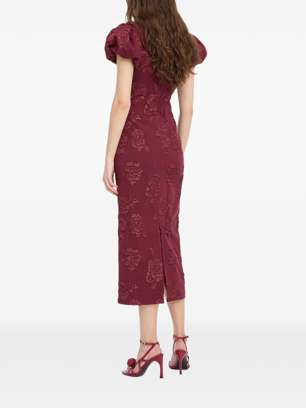 ROTATE JACQUARD MIDI PUFFY DRESS