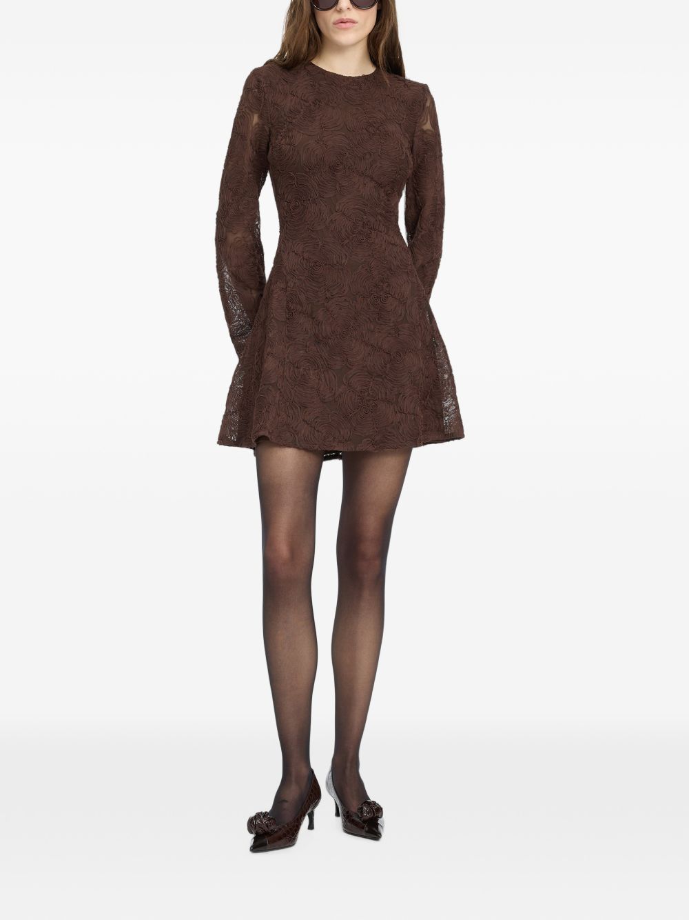 ROTATE FLOWER MESH LS MINI DRESS