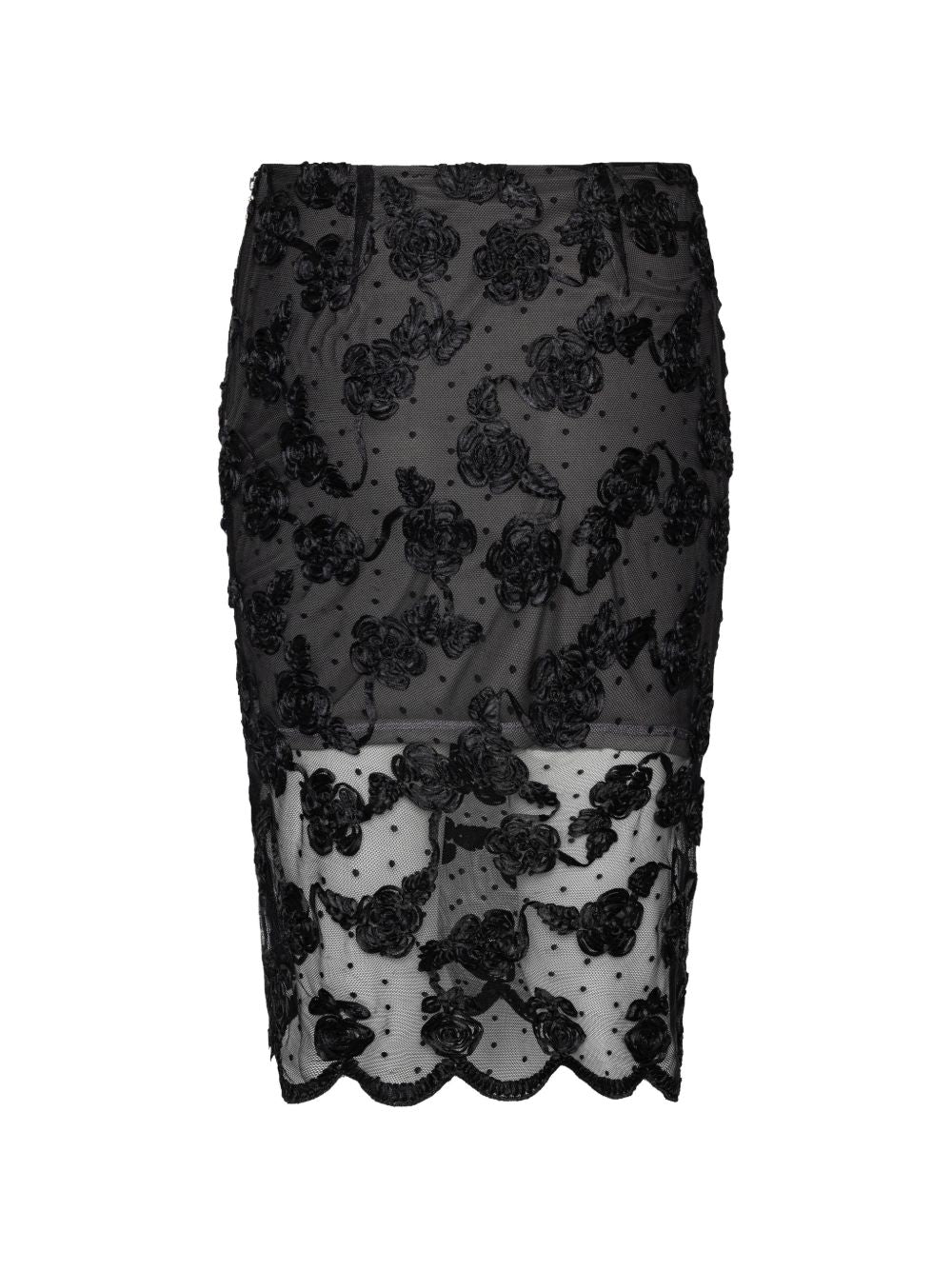 ROTATE FLOWER MESH MIDI SKIRT