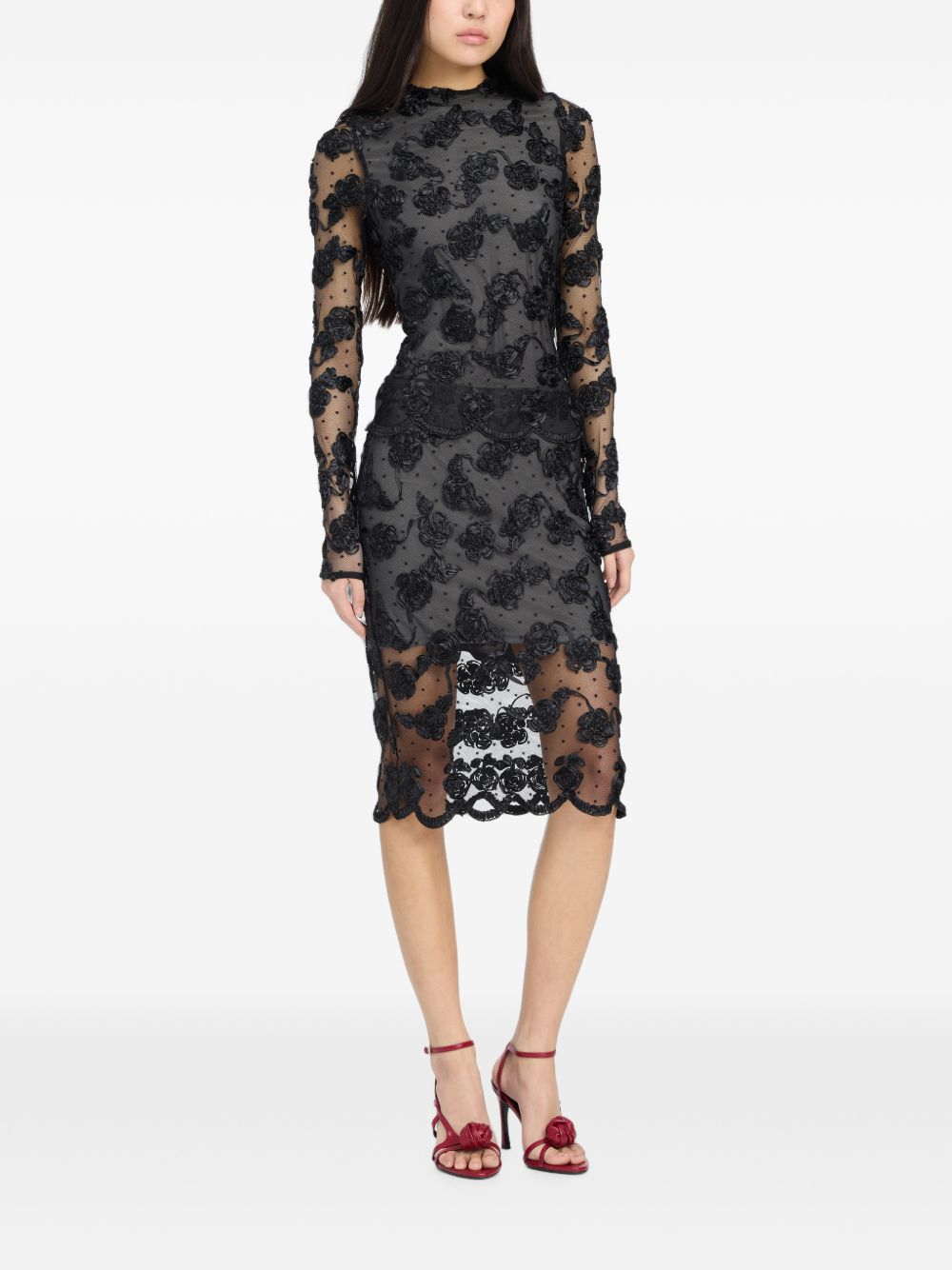 ROTATE FLOWER MESH MIDI SKIRT