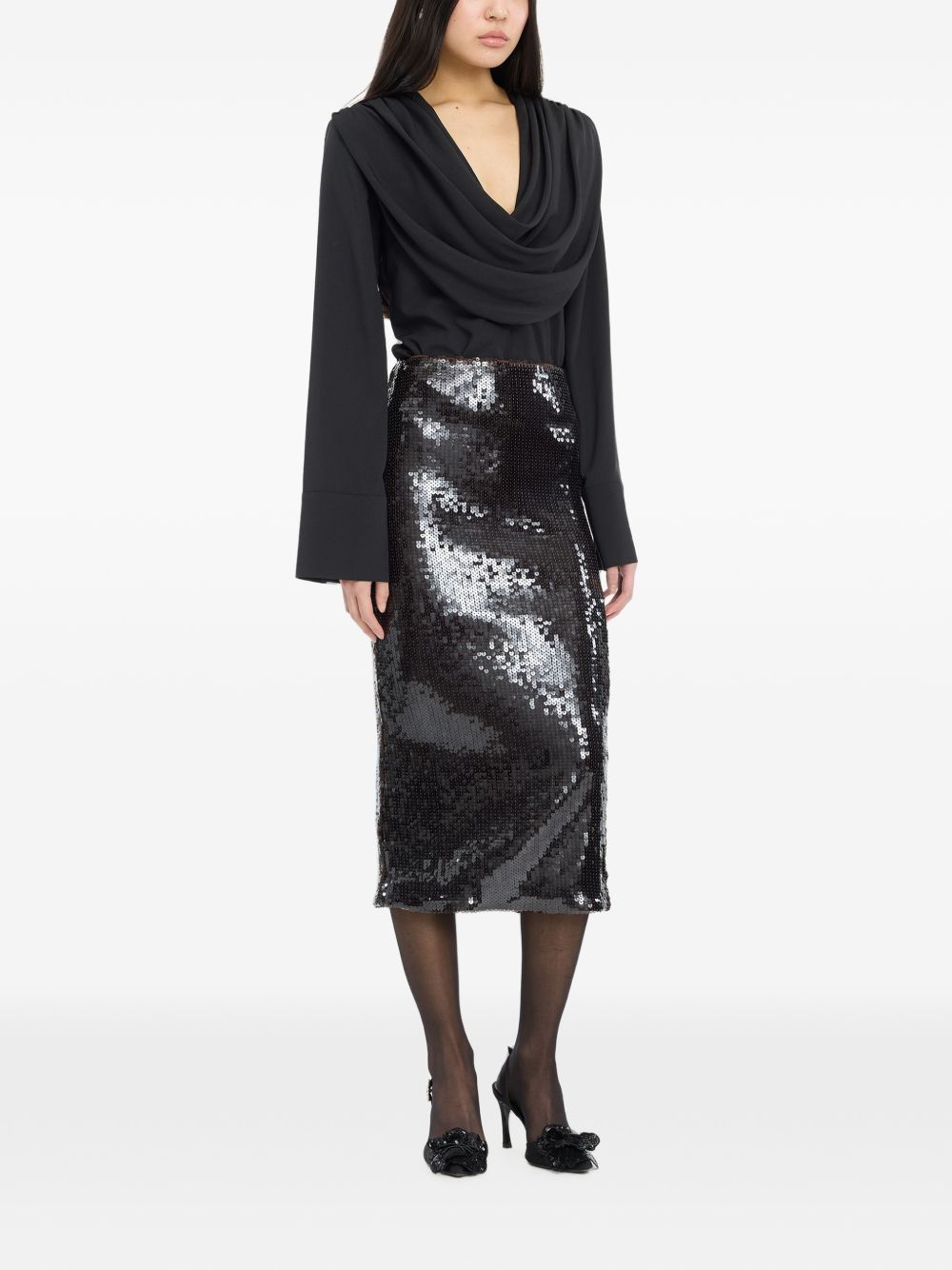 ROTATE SEQUINS PENCIL SKIRT