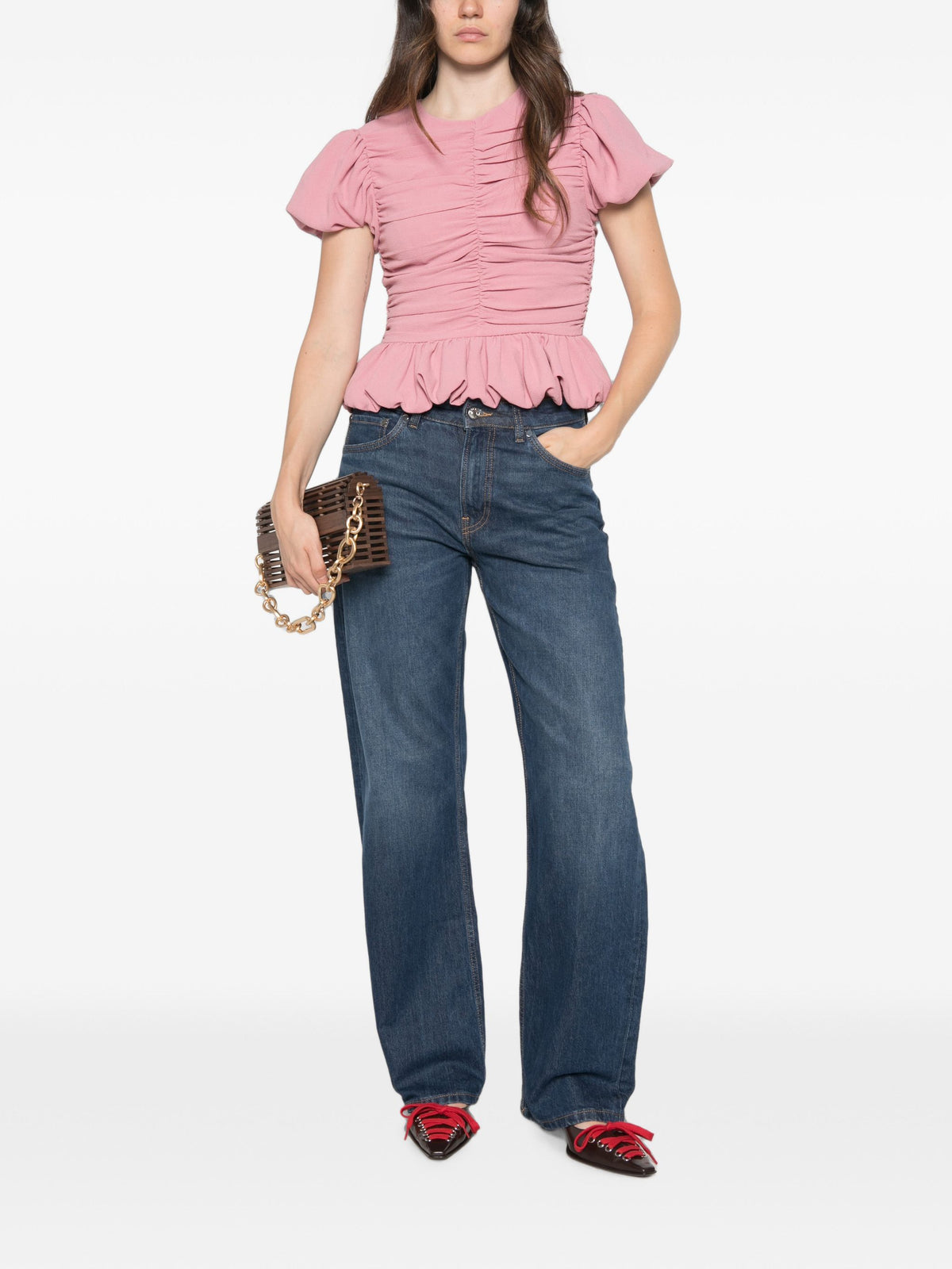 ROTATE RUCHED PUFF SLEEVE TOP