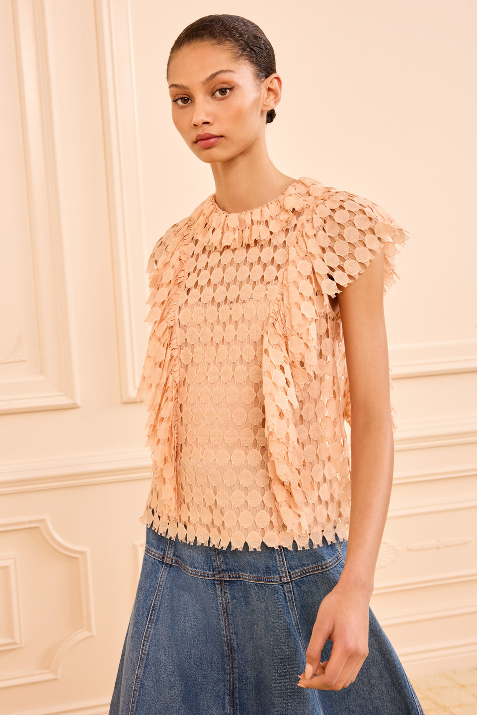 ULLA JOHNSON DAEVY LACE SS TOP