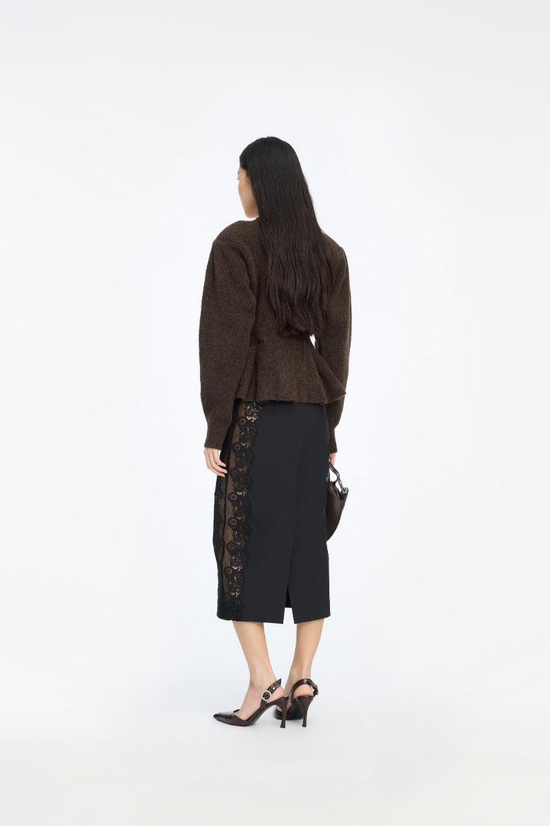 ROTATE LACE INSERTED PENCIL SKIRT