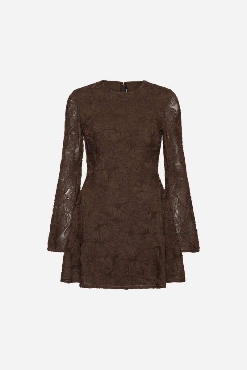 ROTATE FLOWER MESH LS MINI DRESS